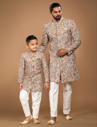 Father and son georgette cream indowestern