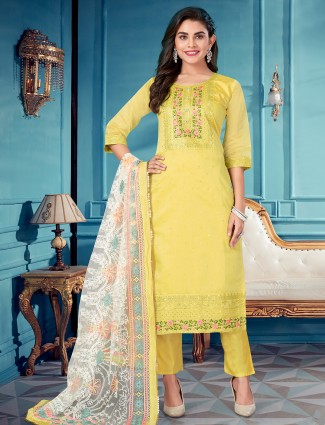 Festive wear yellow silk salwar suit