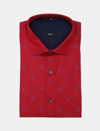 Fete cotton printed red party wear shirt