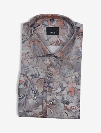 FETE grey and peach cotton full sleeve shirt