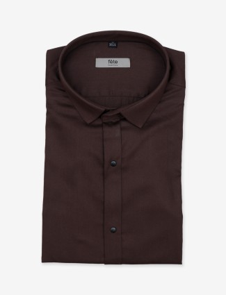 Fete plain brown full sleeves shirt