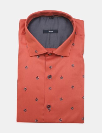 Fete printed brick orange formal shirt