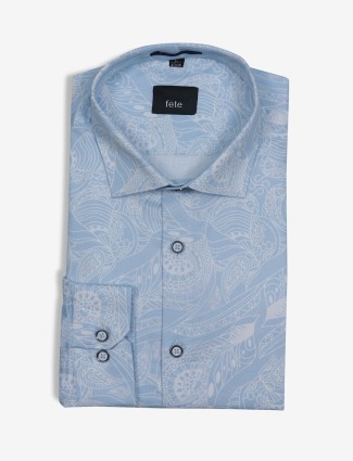 FETE sky blue printed cotton shirt