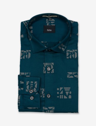 Fete teal blue cotton printed shirt