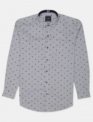 Flirt printed style grey slim fit shirt for men