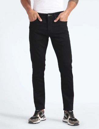 Flying Machine black slim tapered fit solid jeans