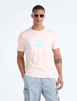 Flying Machine light pink printed t-shirt