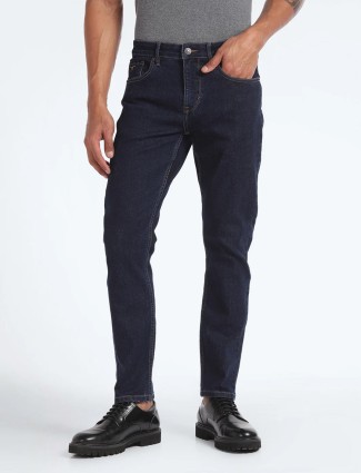 Flying Machine solid navy slim tapered fit jeans