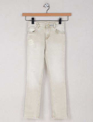 Forway cream ripped denim jeans
