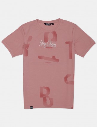 Freeze printed pink cotton slim fit mens t-shirt