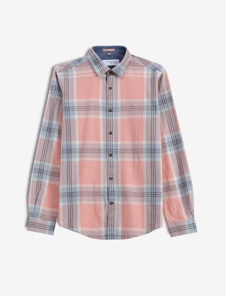 FRIO cotton peach checks shirt