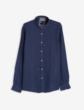 Frio navy plain linen shirt