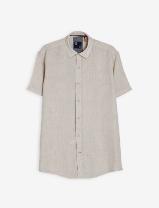 Frio plain half sleeve beige linen shirt