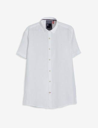 Frio white plain linen half sleeve shirt