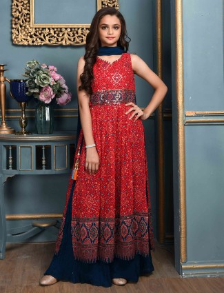 Georgette red palazzo suit for wedding look