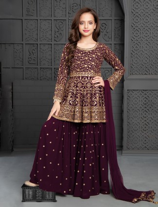 Georgette wine sharara suit for wedding