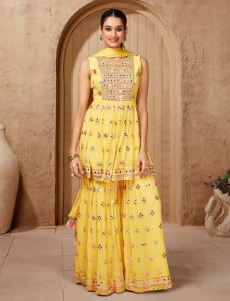 Georgette yellow sharara suit with dupatta