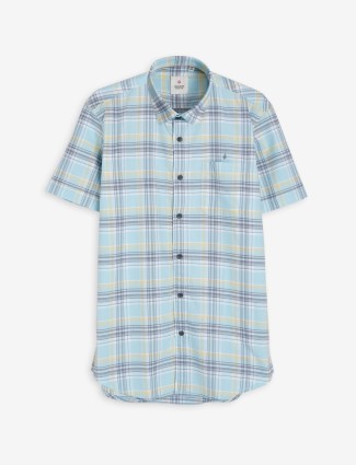 Gianti cotton sky blue checks shirt