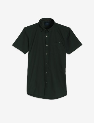 GIANTI dark green plain half sleeve shirt