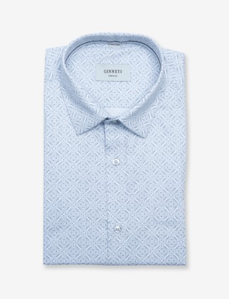 Ginneti light grey cotton printed shirt