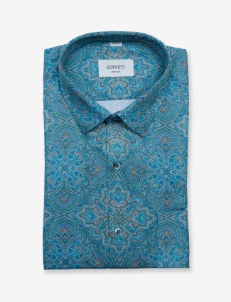 Ginneti rama blue printed cotton shirt