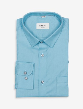 Ginneti sky blue plain cotton shirt