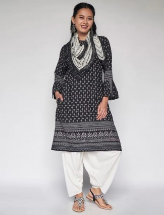 Global Desi Casual wear hue kurti in printed beautiful black