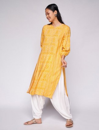 Global Desi Casual wear printed kurti in yellow hue