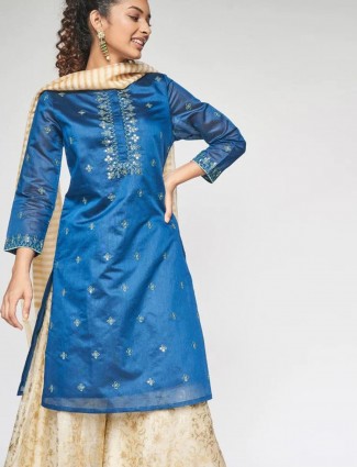 Global Desi ink blue designer cotton casual wear kurti