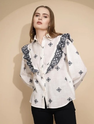 GLOBAL REPUBLIC white cotton embroidery shirt