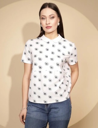 GLOBAL REPUBLIC white floral printed t-shirt