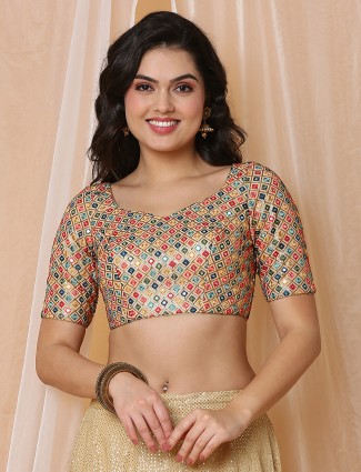 Gold georgette embroidery blouse