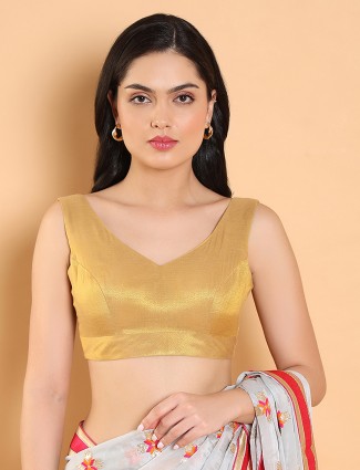 Gold plain tissue silk blouse