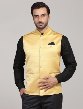 Gold solid terry rayon mens waistcoat