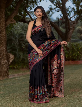 Gorgeous black pashmina silk saree