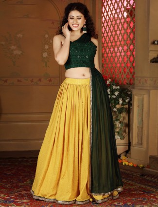 Gorgeous green and yellow cotton silk party wear lehenga choli