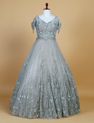 Gorgeous grey net designer gown