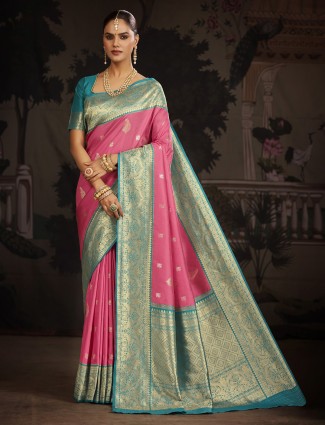 Gorgeous pink banarasi silk saree