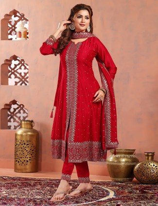 Gorgeous red silk salwar suit