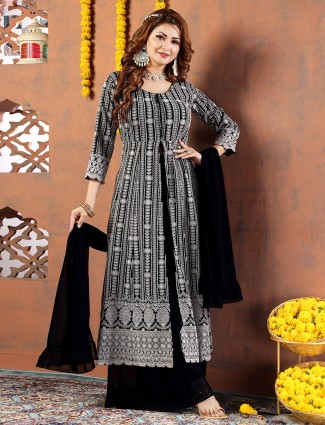 Graceful navy georgette palazzo suit