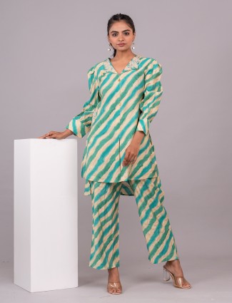 Green and blue stripe cotton co ord set