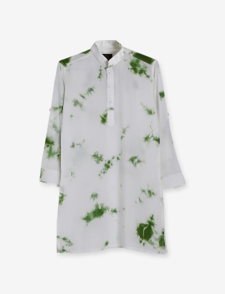 Green and white printed cotton kurta suit