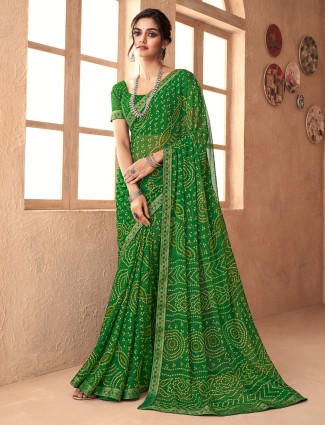Green bandhani printed saree