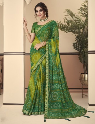 Green bandhej printed chiffon saree