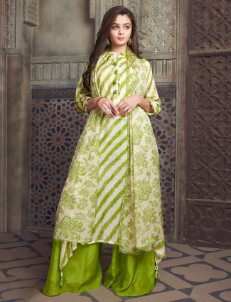 Green rich silk printed palazzo suit