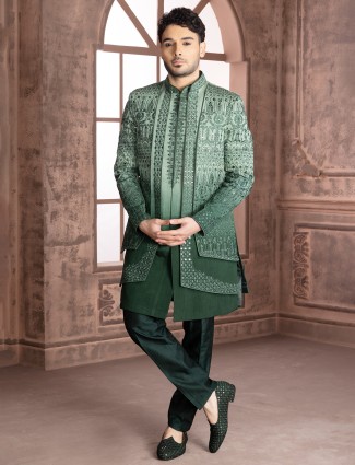 Green shaded silk indowestern