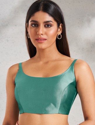 Sea green silk plain blouse