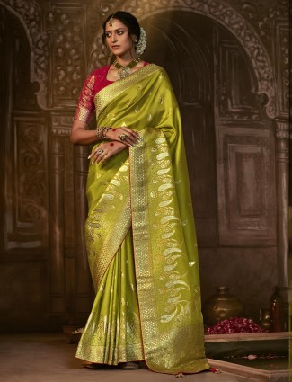 Green zari weaving dola silk saree