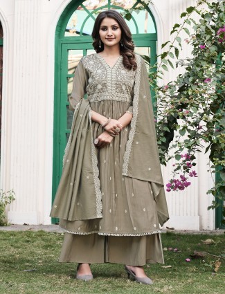 Grey embroidery palazzo set with dupatta