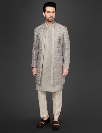 Grey hued wedding wear indowestern for men 